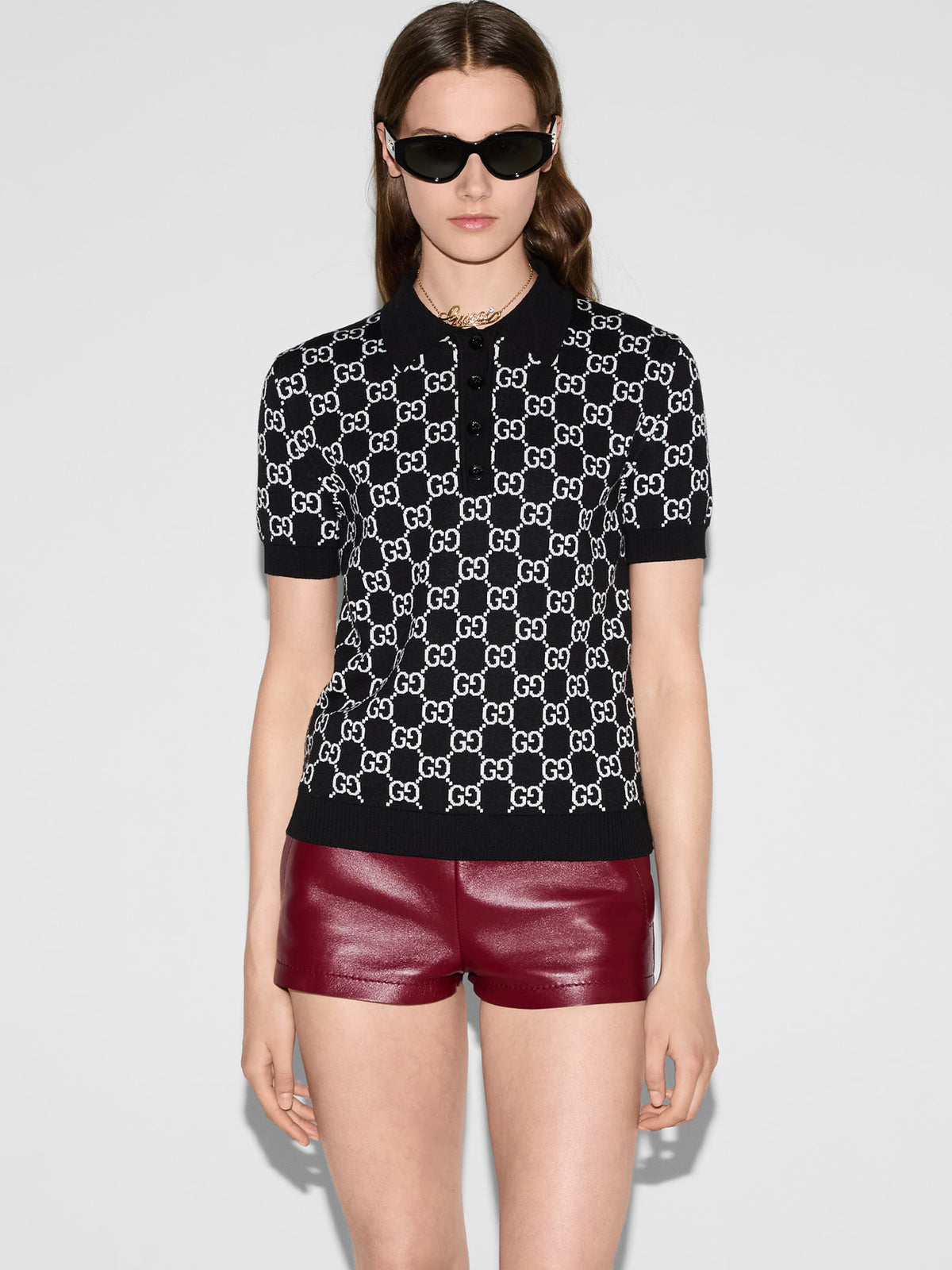 Reversible polo shirt in GG wool jacquard