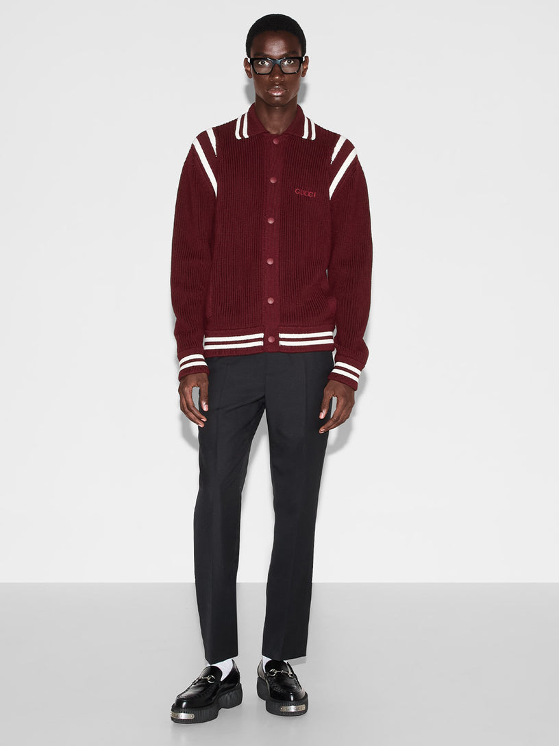 Knit wool cardigan with embroidery