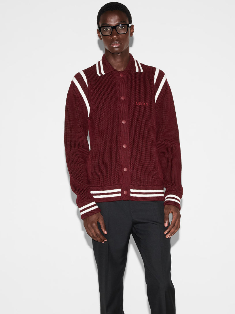 Knit wool cardigan with embroidery