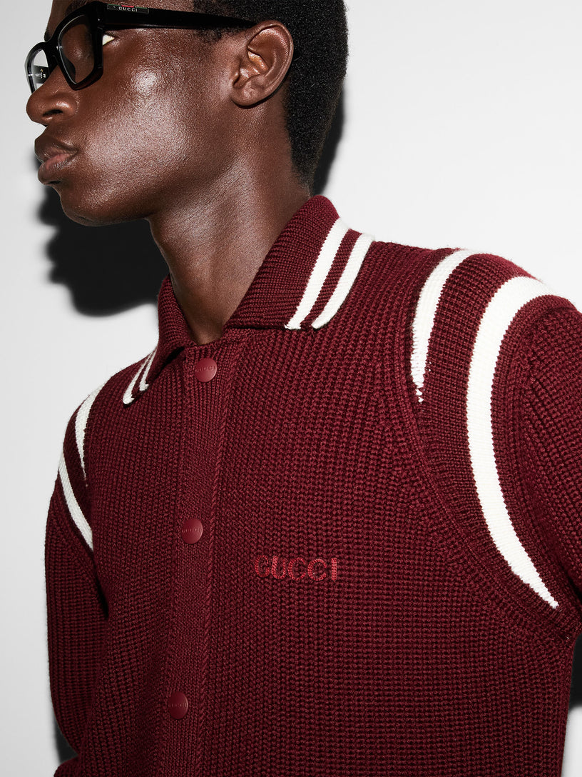 Knit wool cardigan with embroidery