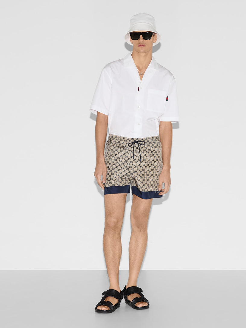 Printed technical poplin swimsuit