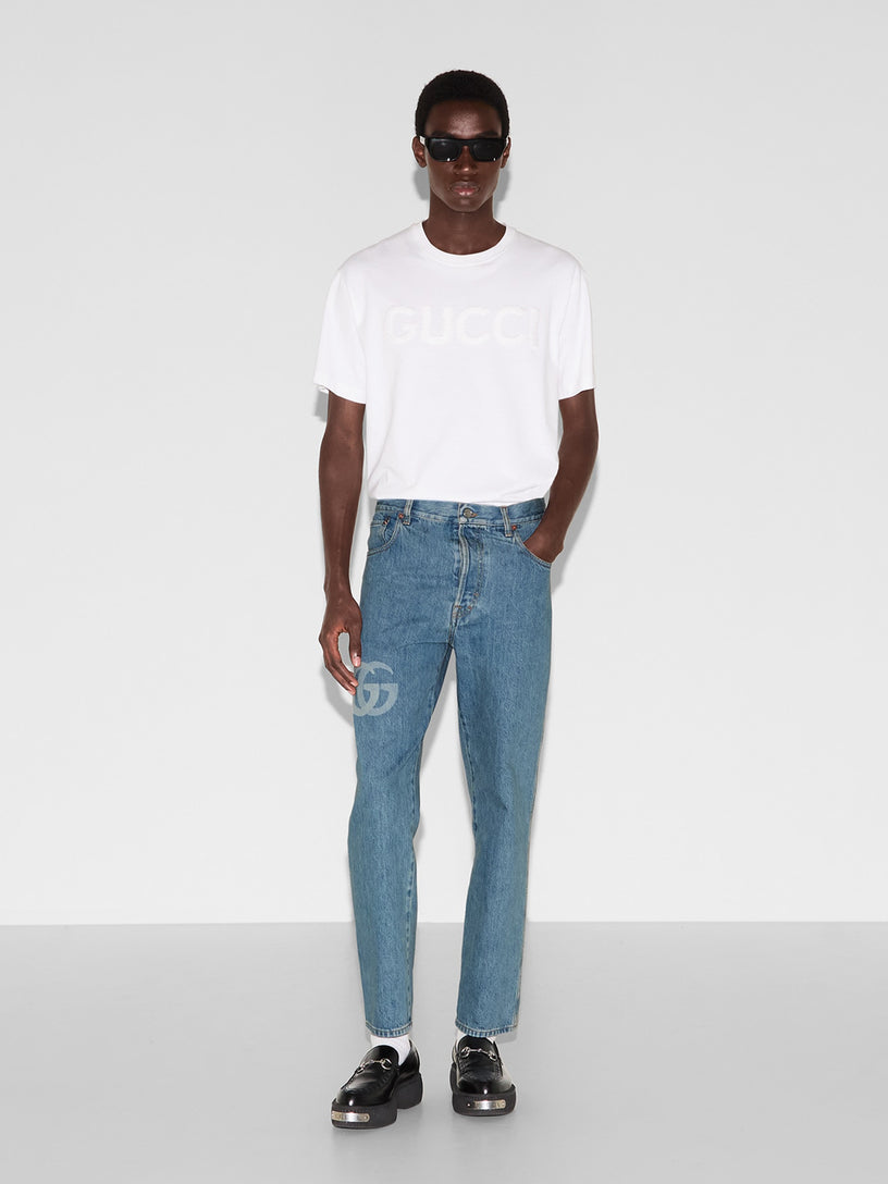 Lasered Double G denim pant