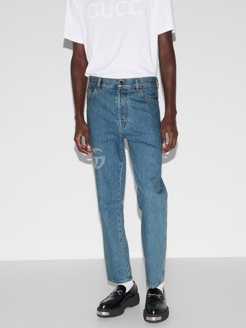 Lasered Double G denim pant