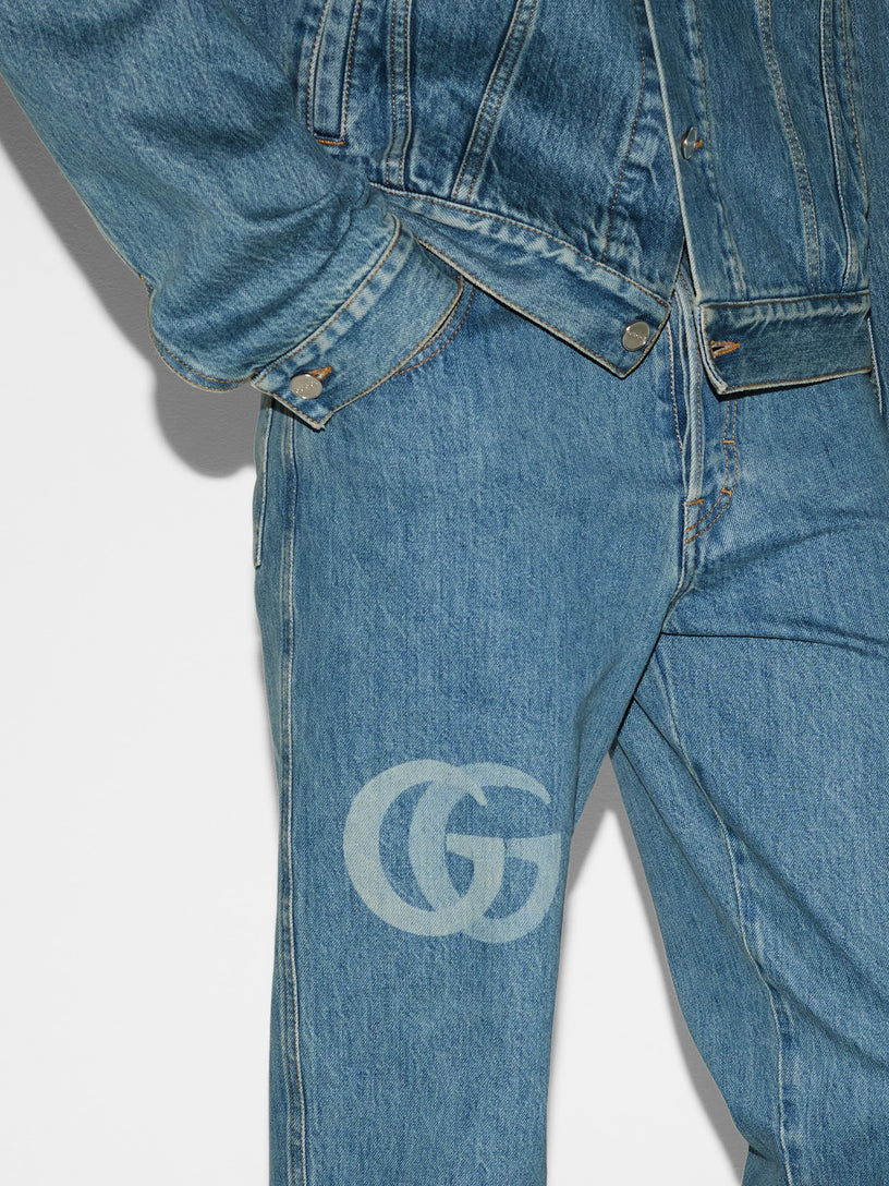 Lasered Double G denim pant