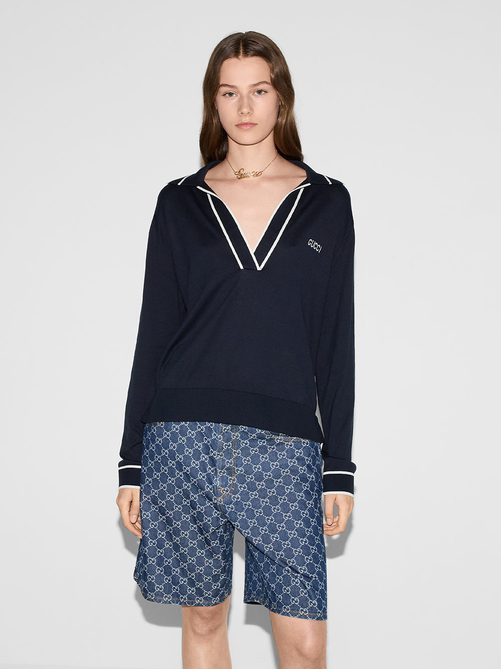 Polo top with Gucci intarsia