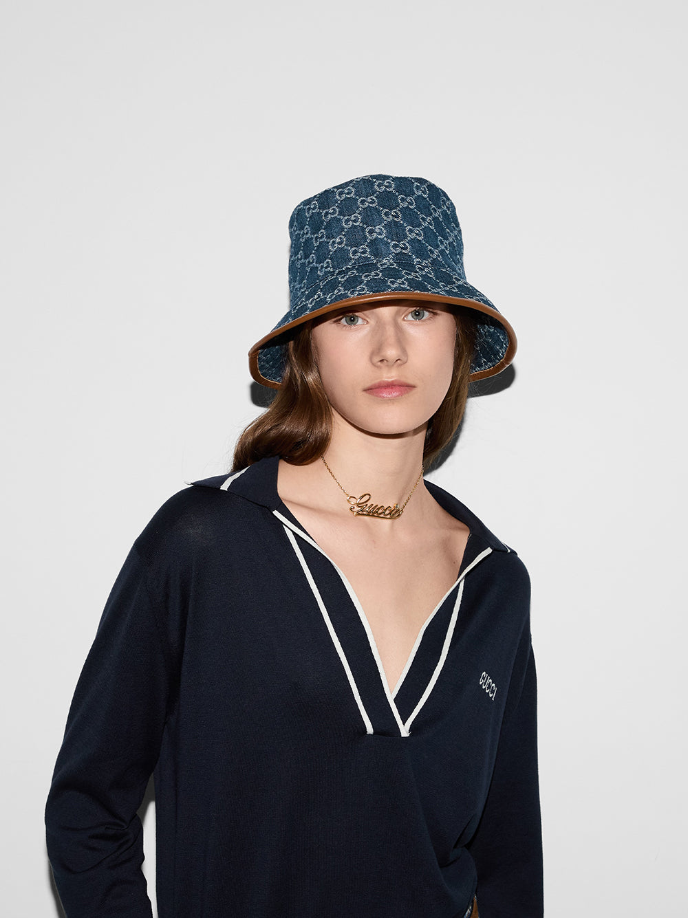 GG denim bucket hat