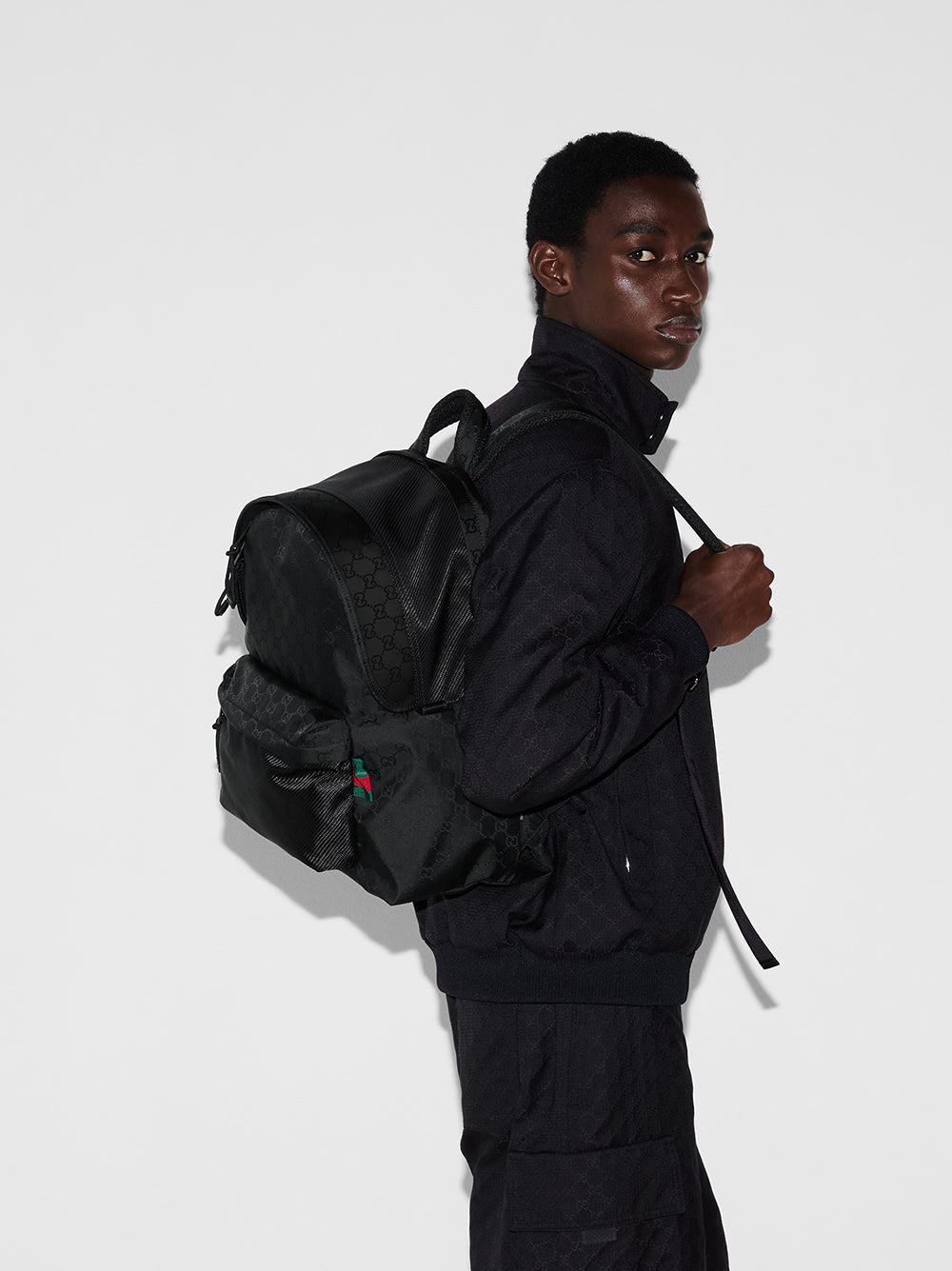 Medium GG backpack in black GG nylon