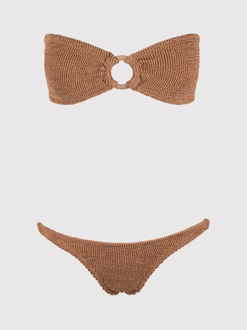 Gloria Bikini With Tonal Hoops Metallic Cocoa