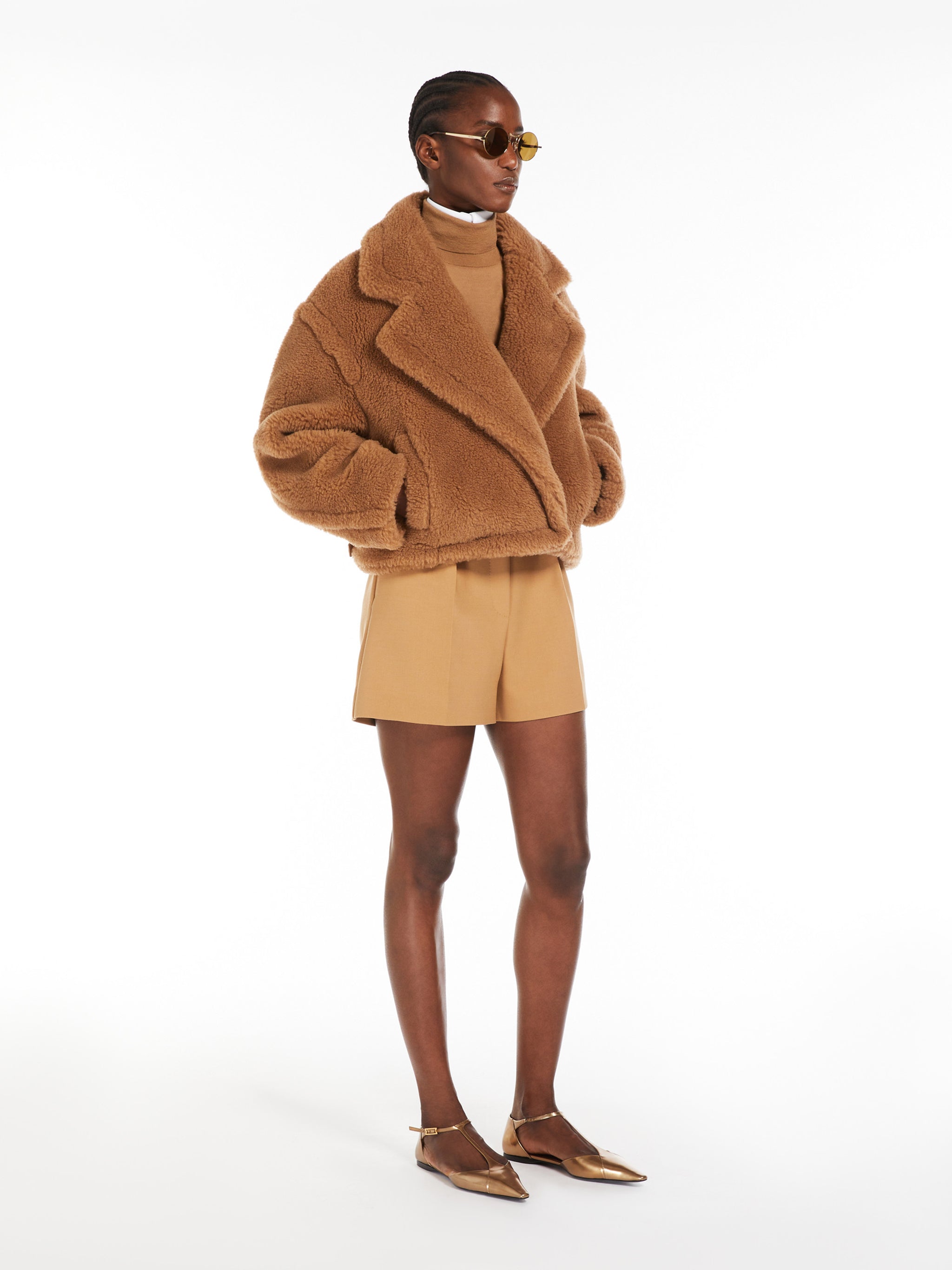 Cropped Teddy Bear Icon Coat in camel Max Mara Marrone Cropped Teddy Bear Icon Coat in camel Max Mara Marrone