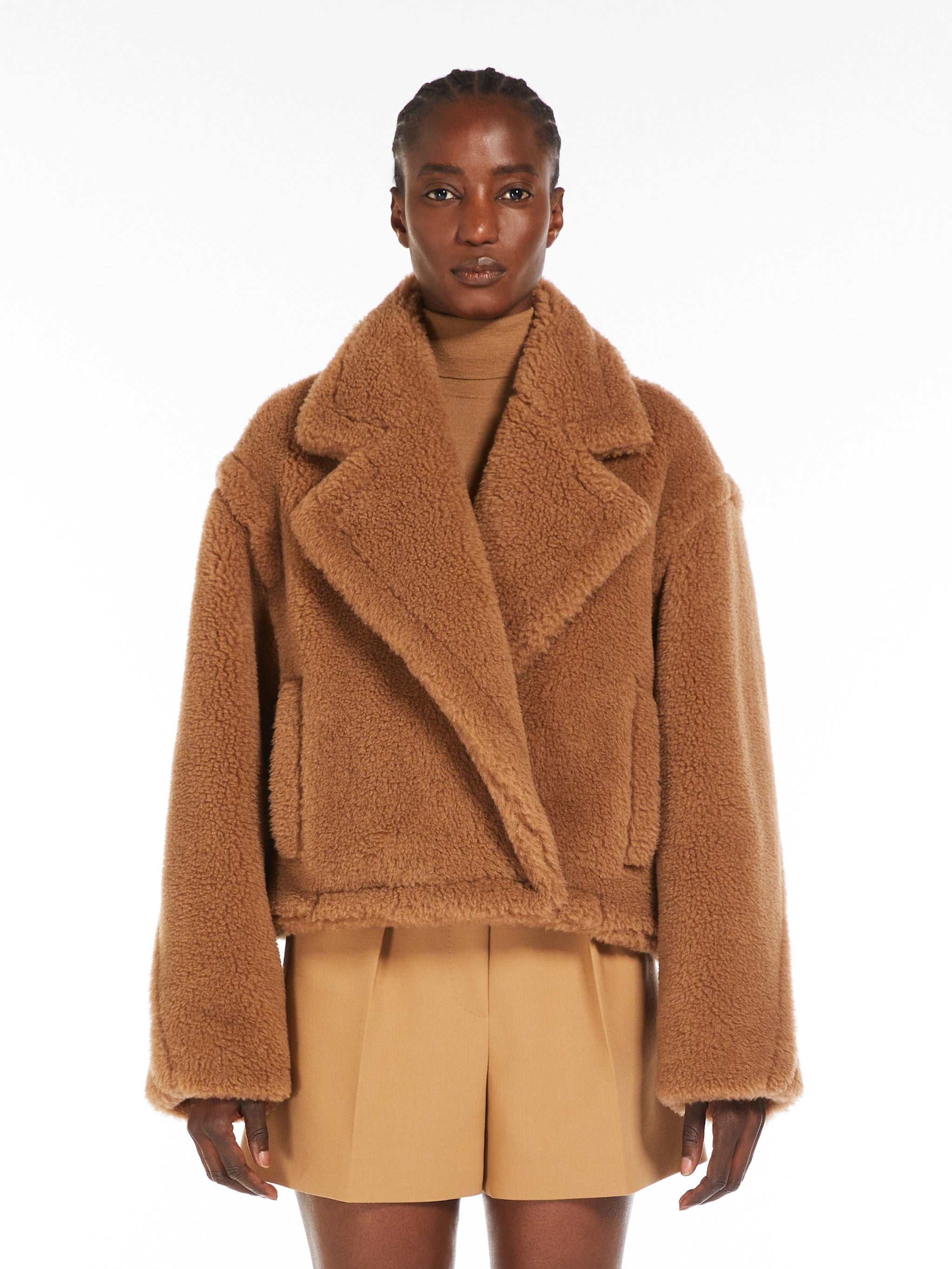 Cropped Teddy Bear Icon Coat in camel Max Mara Marrone