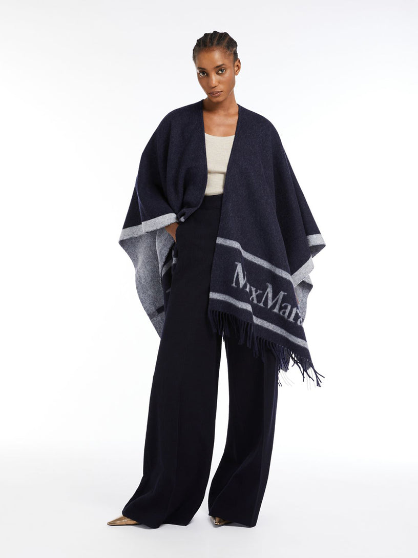 Jacquard wool poncho