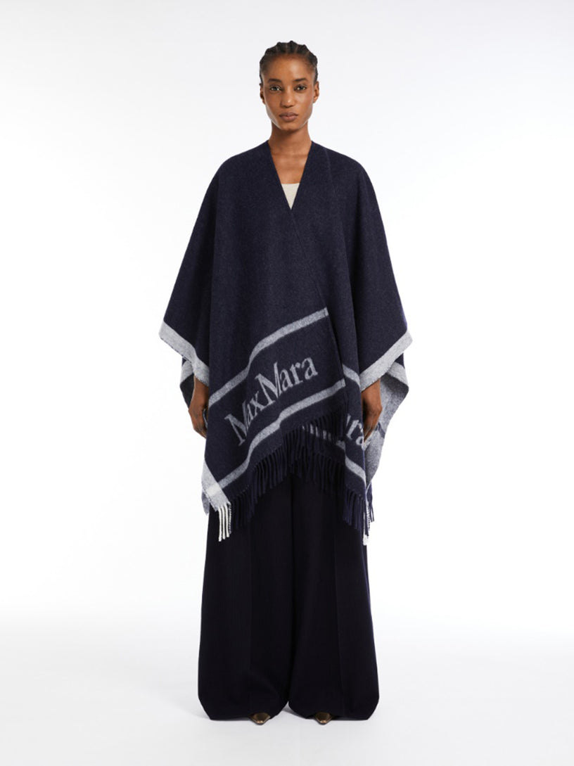 Jacquard wool poncho