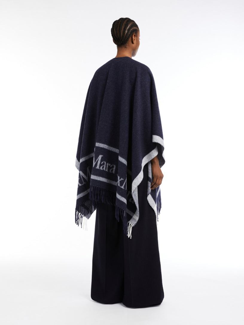 Jacquard wool poncho