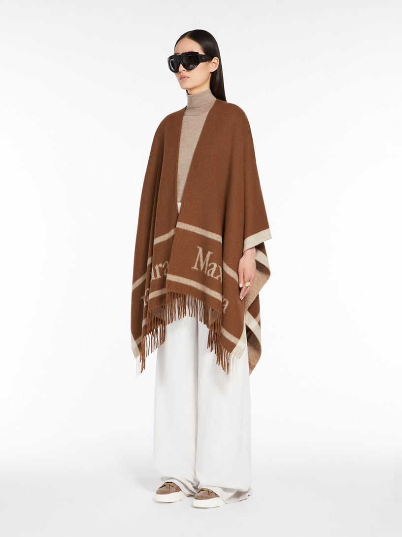 Jacquard wool poncho