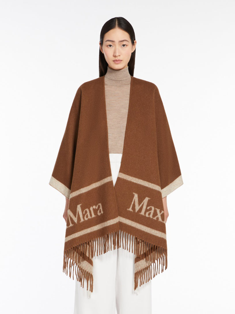 Jacquard wool poncho
