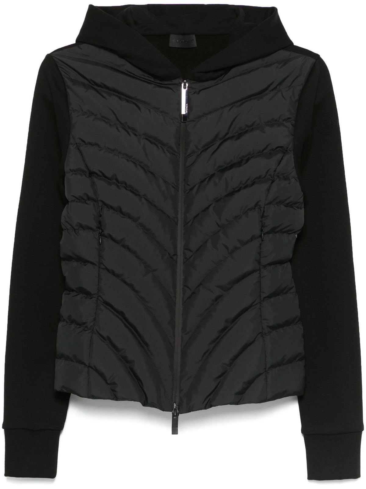 Padded sweatshirt with diagonal quilting, hood and zip
