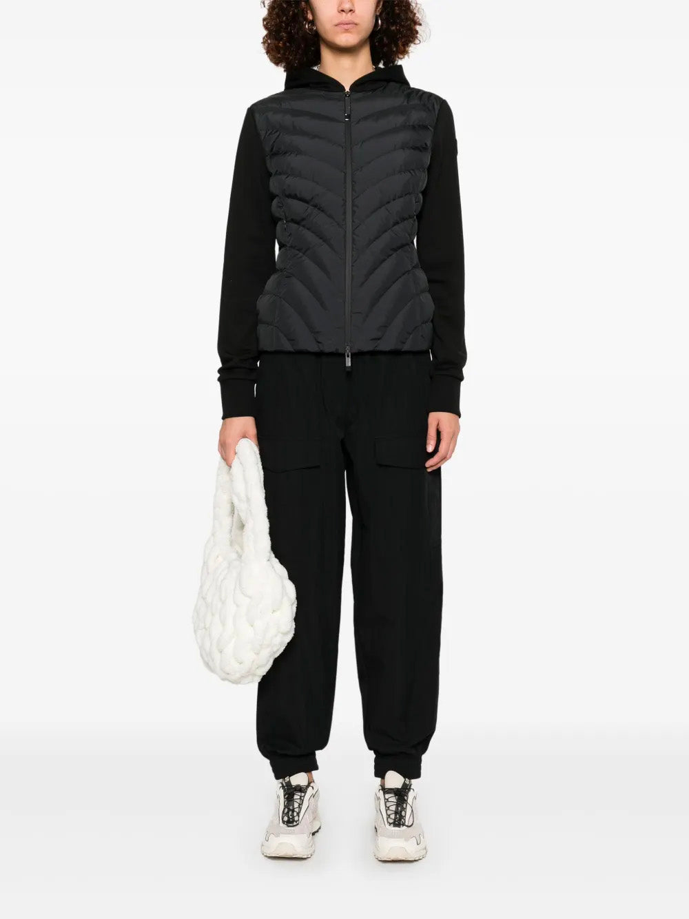 Padded sweatshirt with diagonal quilting, hood and zip