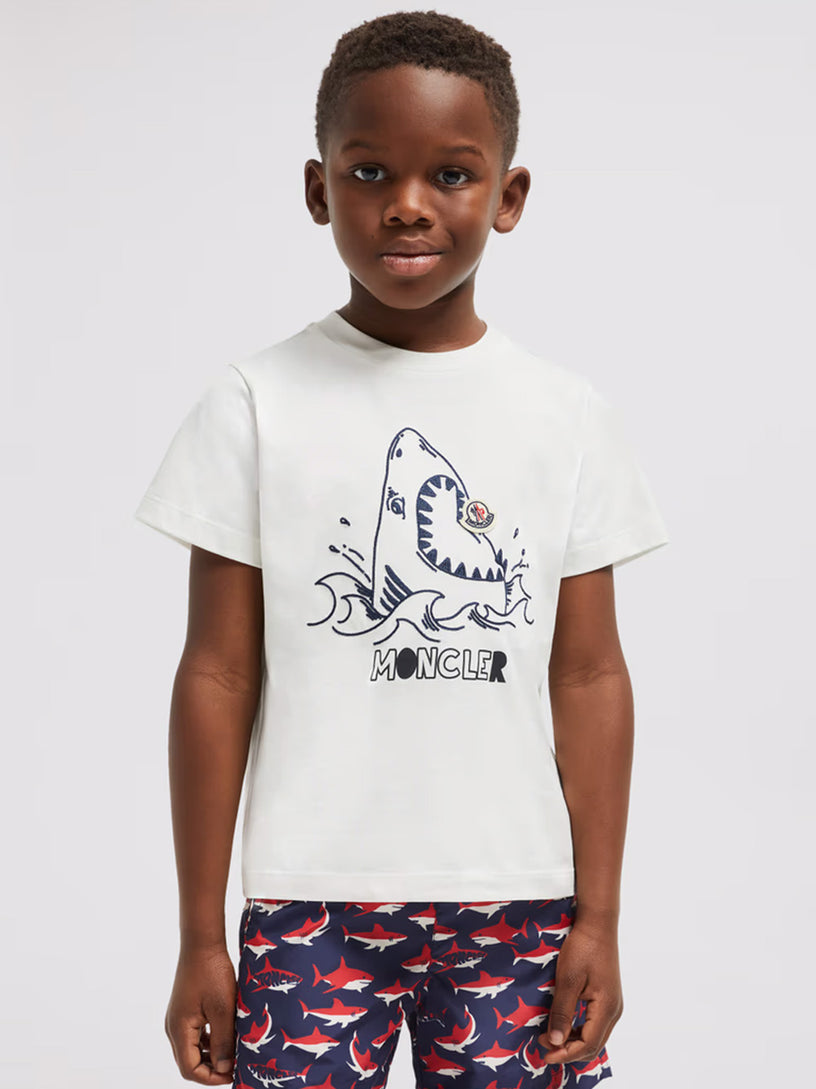 T-shirt with embroidered shark motif