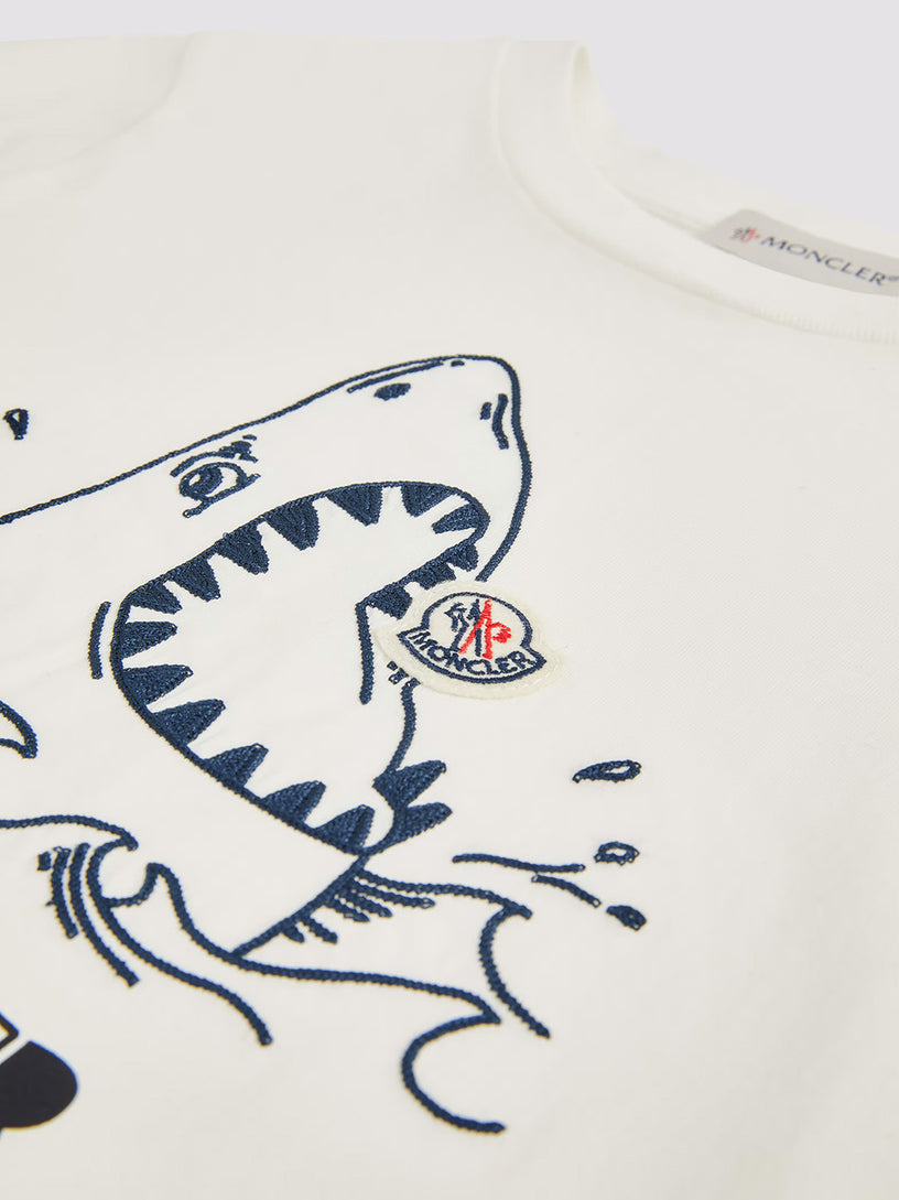 T-shirt with embroidered shark motif