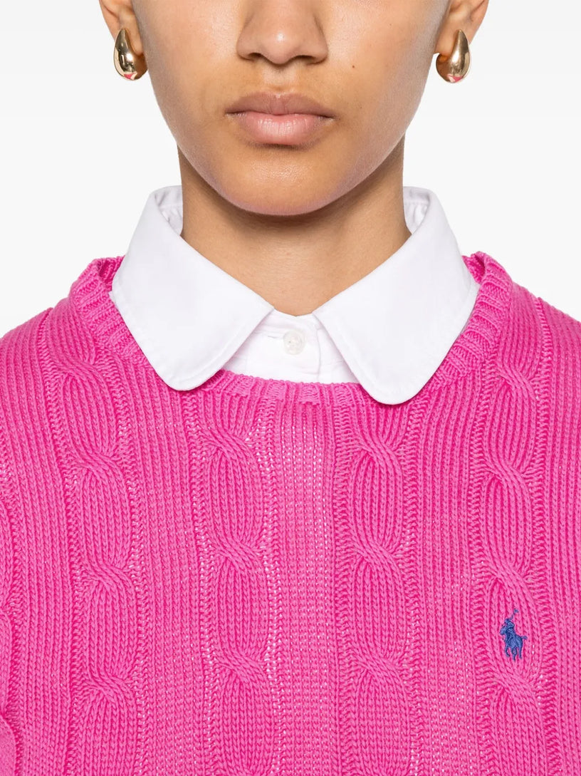 Crew-neck sweater in cable-knit cotton