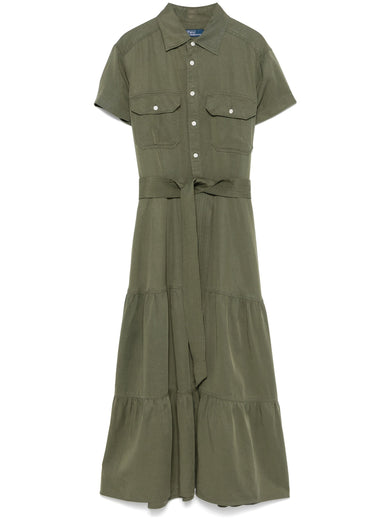 Flounced shirtdress with belt