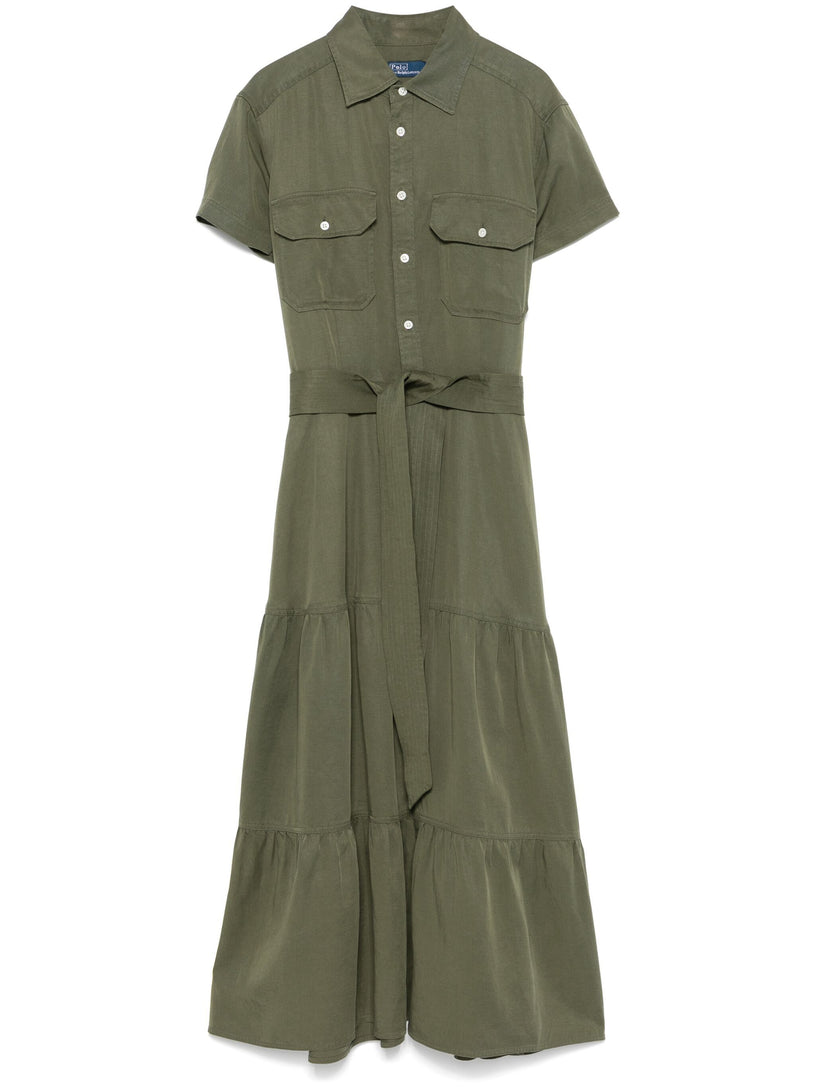 Flounced shirtdress with belt