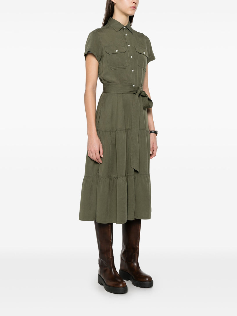 Flounced shirtdress with belt