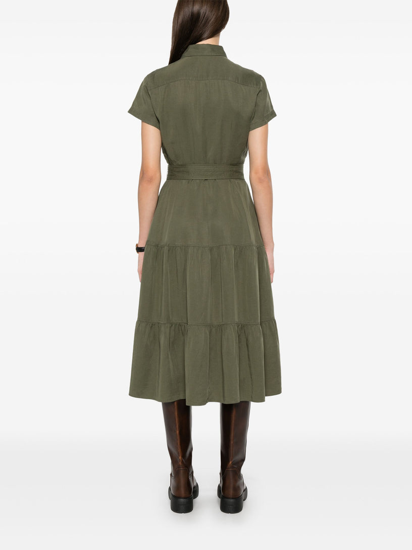 Flounced shirtdress with belt