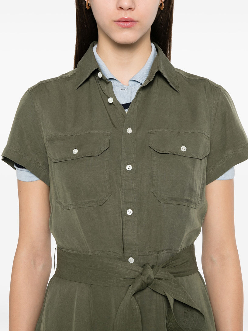 Flounced shirtdress with belt