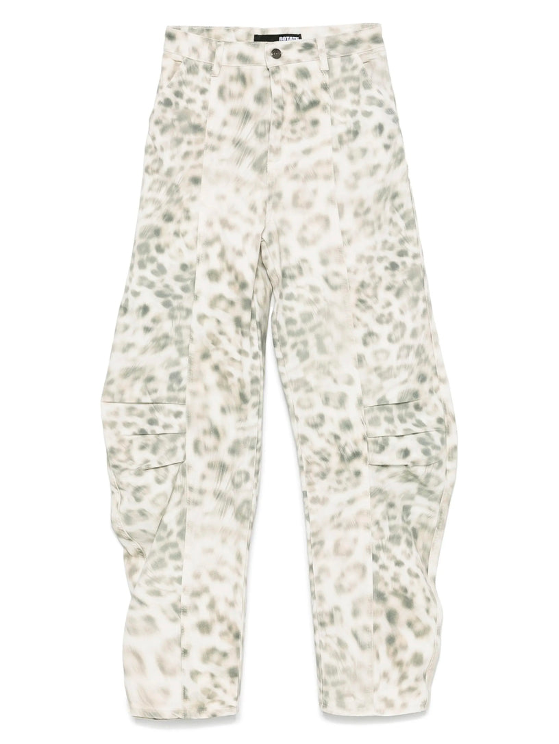 Printed denim cargo pants