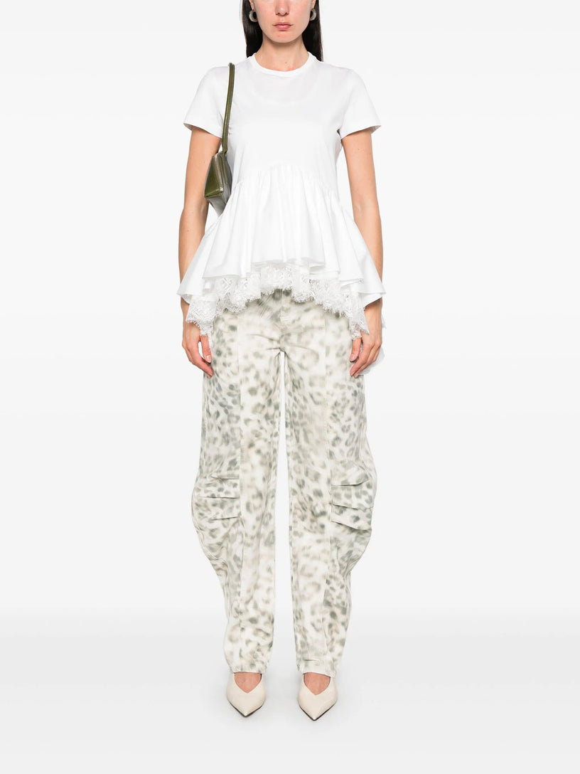 Printed denim cargo pants