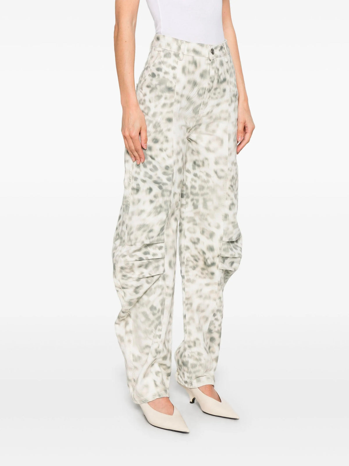 Printed denim cargo pants
