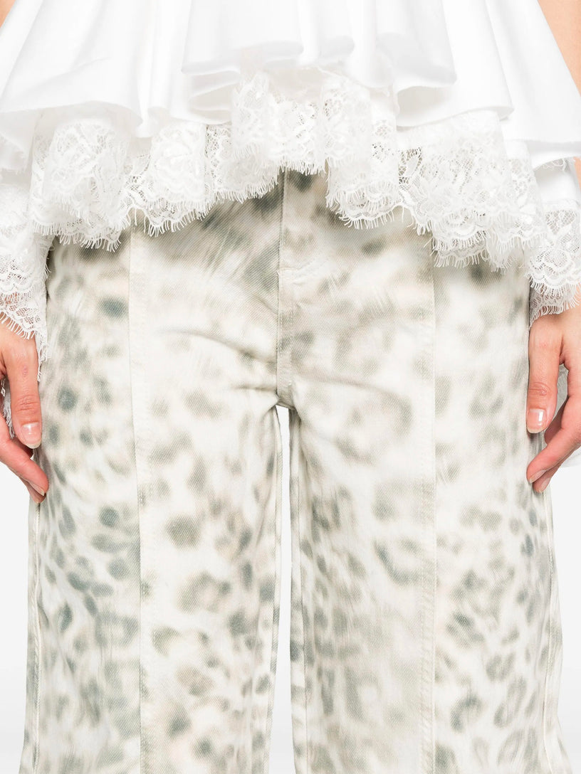 Printed denim cargo pants