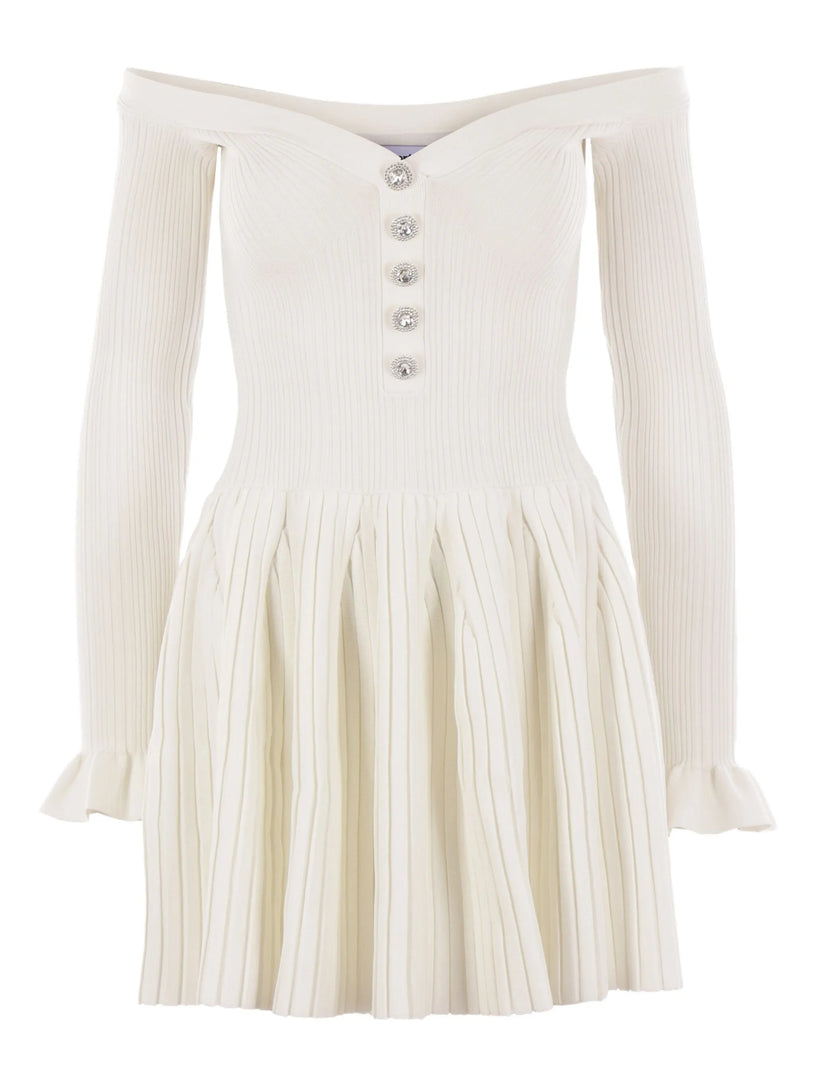 Ribbed knit mini dress SELF PORTRAIT Bianco