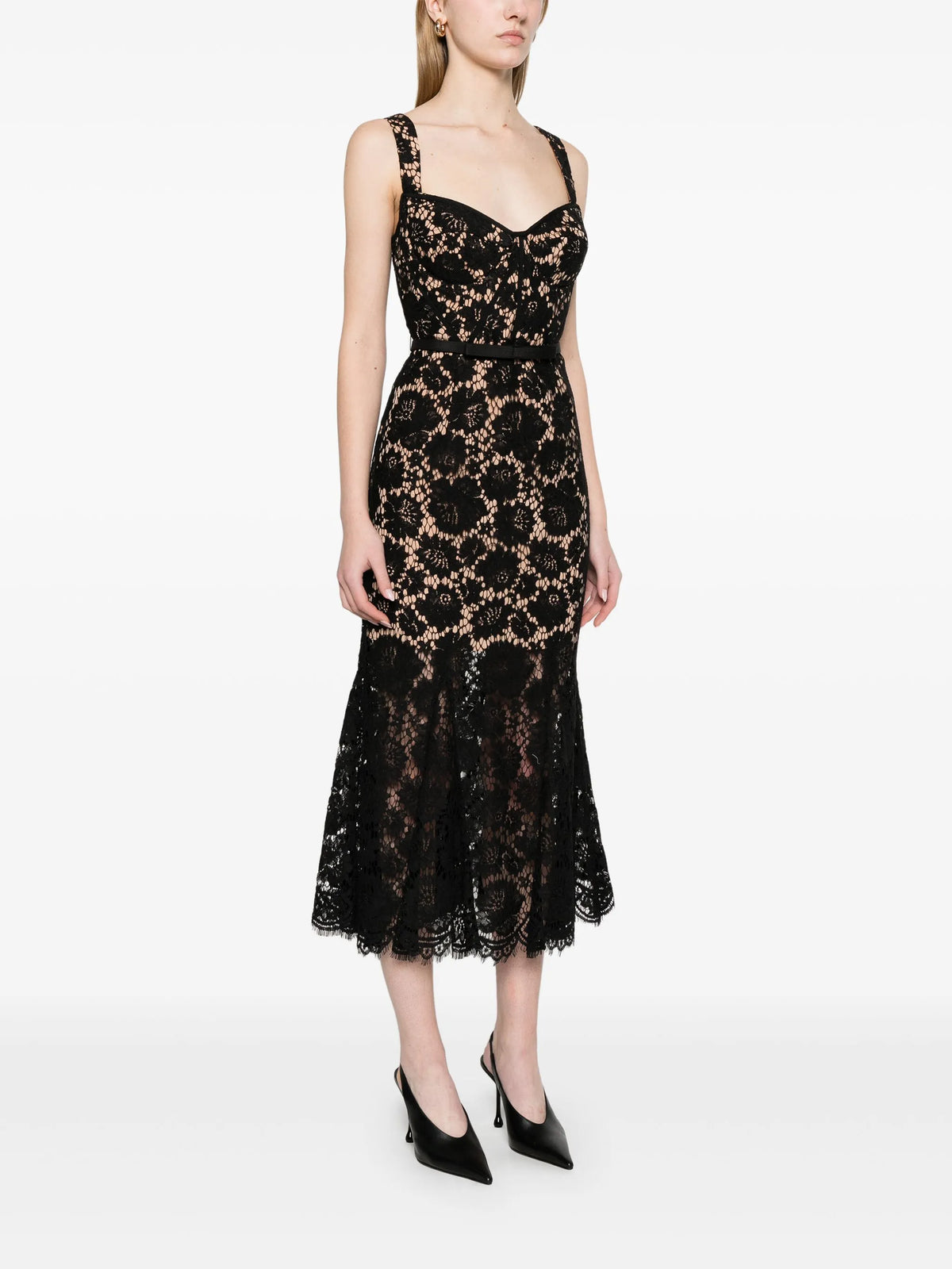 Midi dress with lace inserts