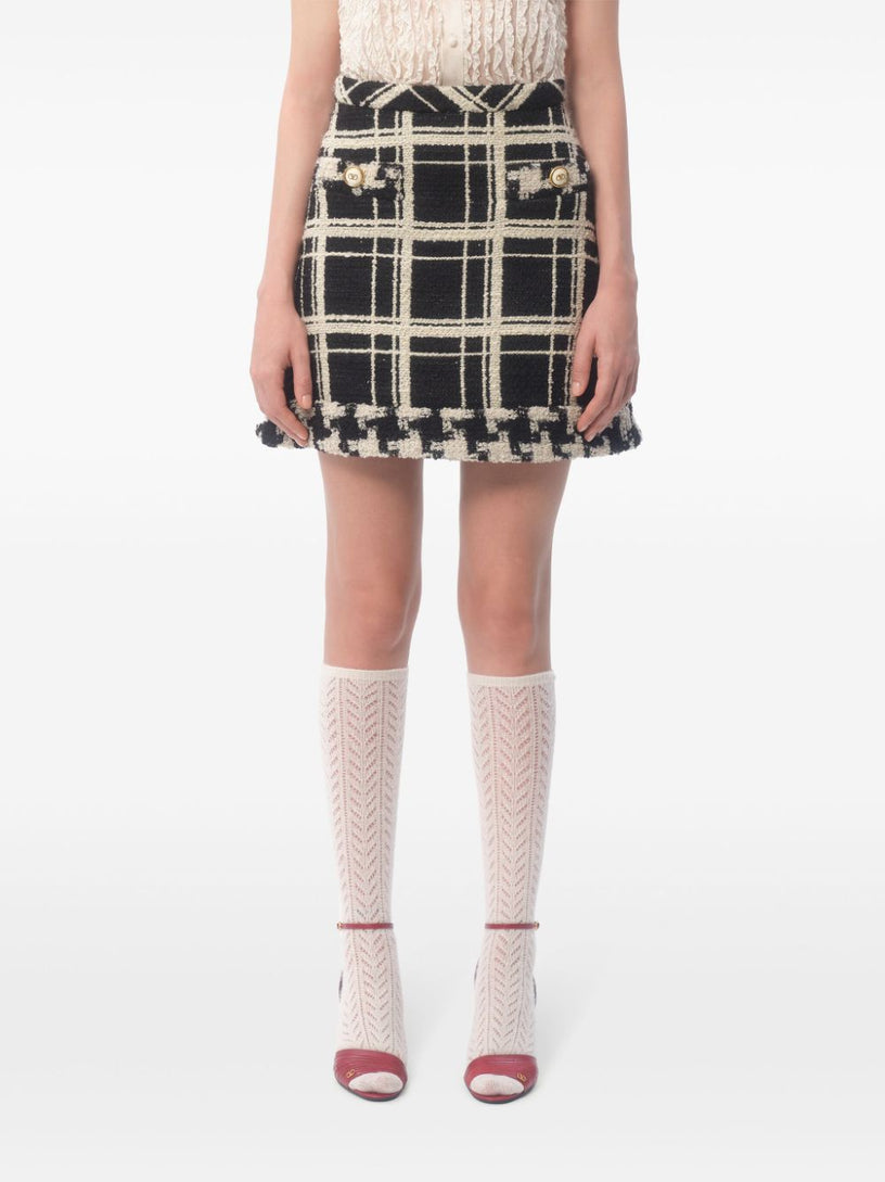 Macro Check Tweed Skirt