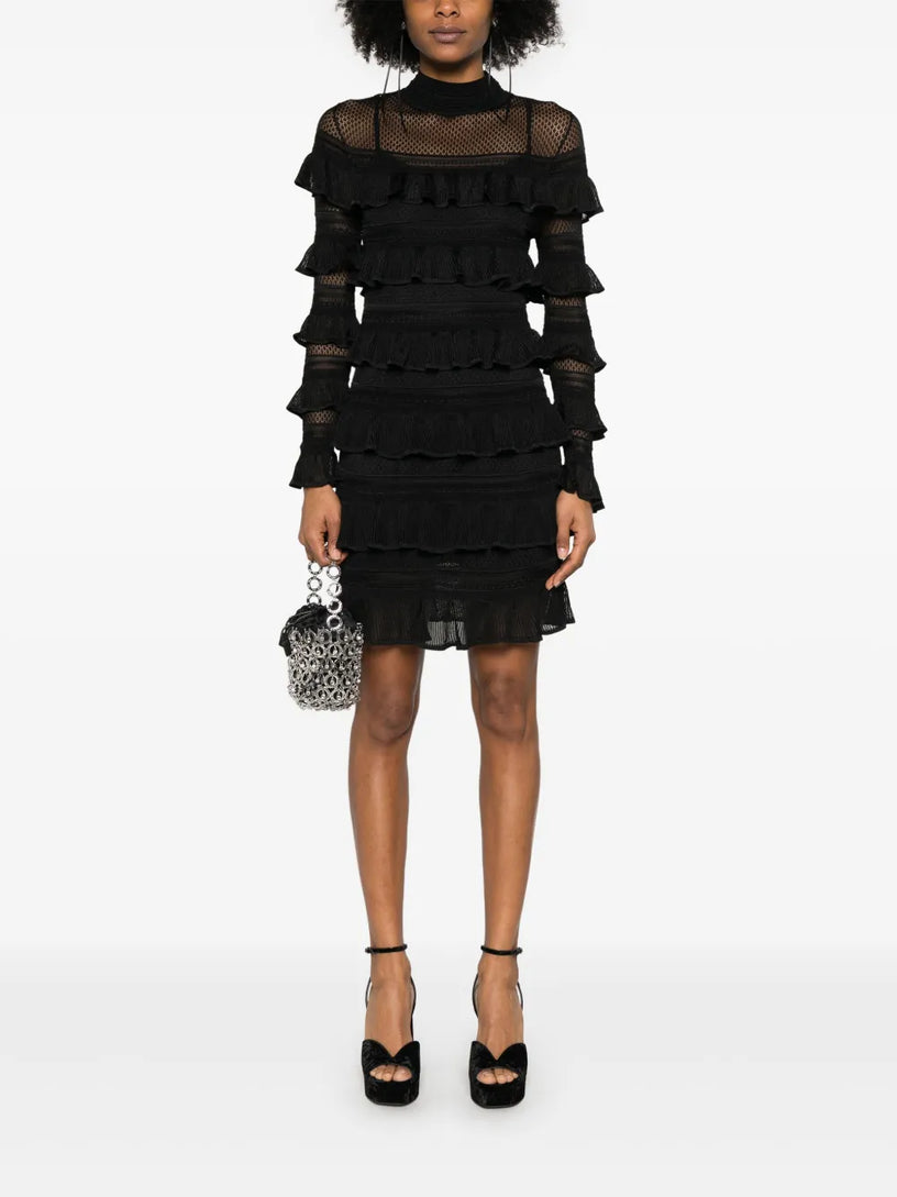 Crush high neck frilled mini