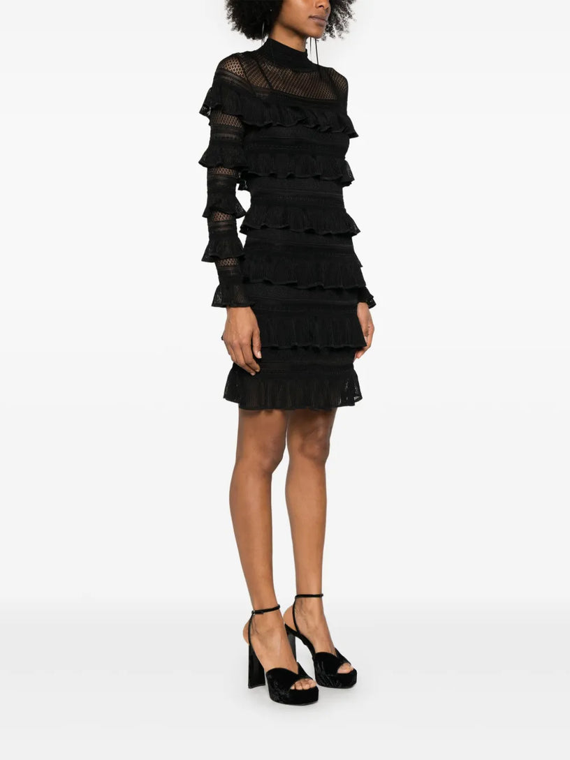 Crush high neck frilled mini