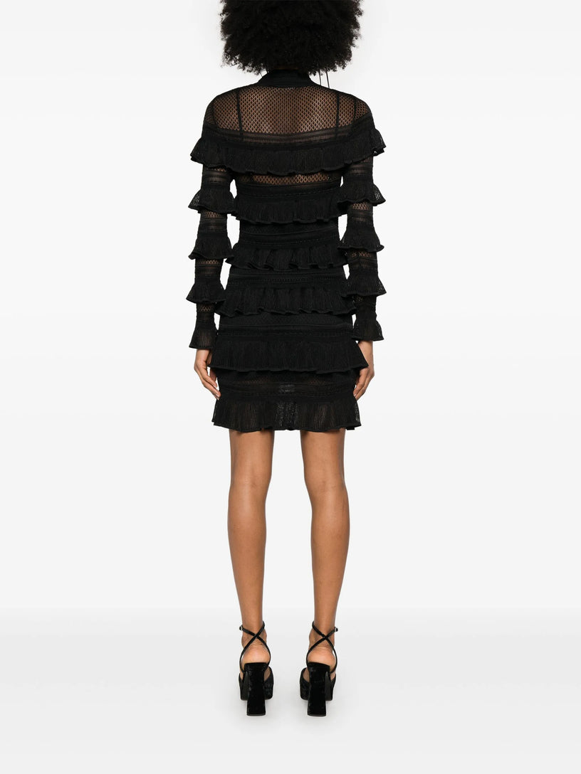 Crush high neck frilled mini