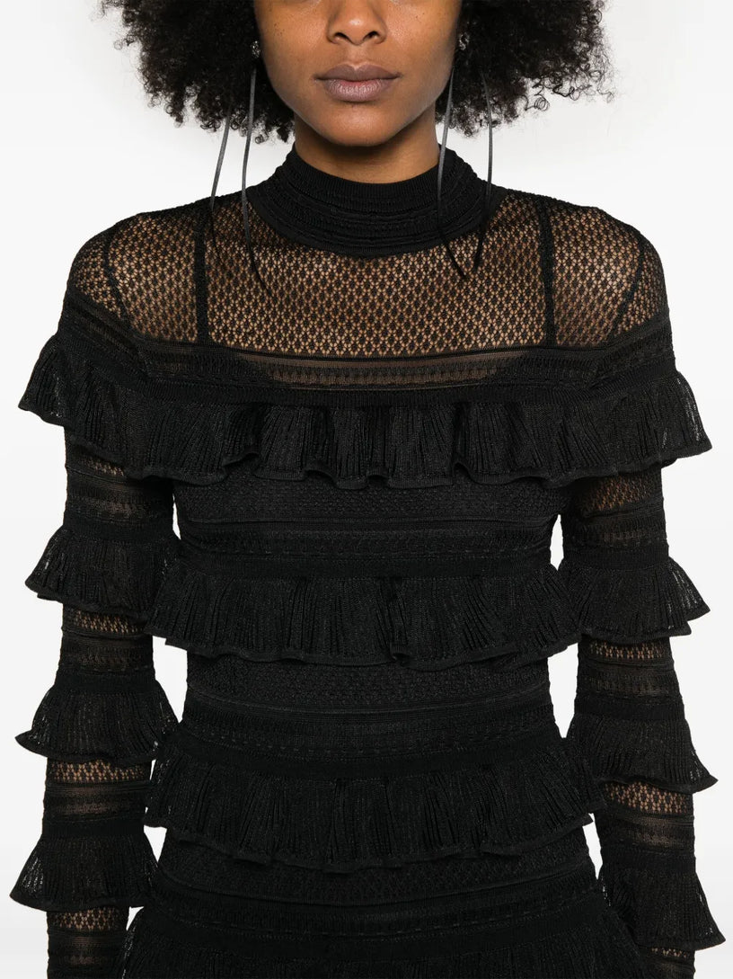 Crush high neck frilled mini