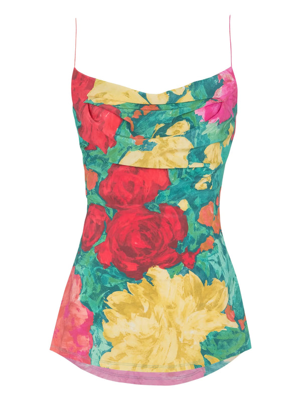 Crepe de Chine top with roses print