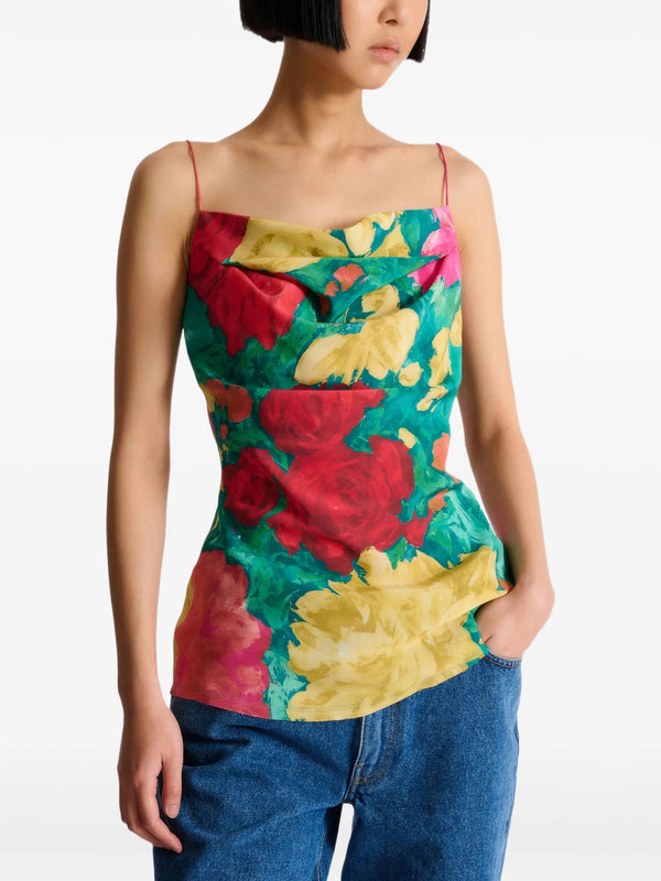 Crepe de Chine top with roses print