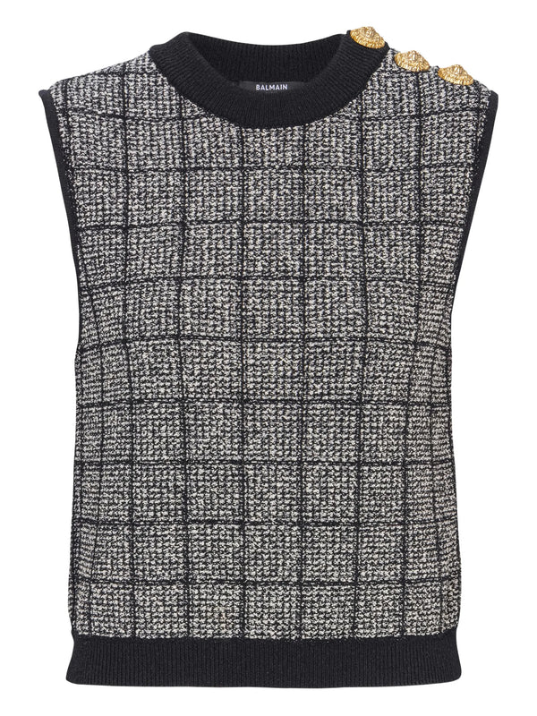 Crop-top con bottoni in tweed