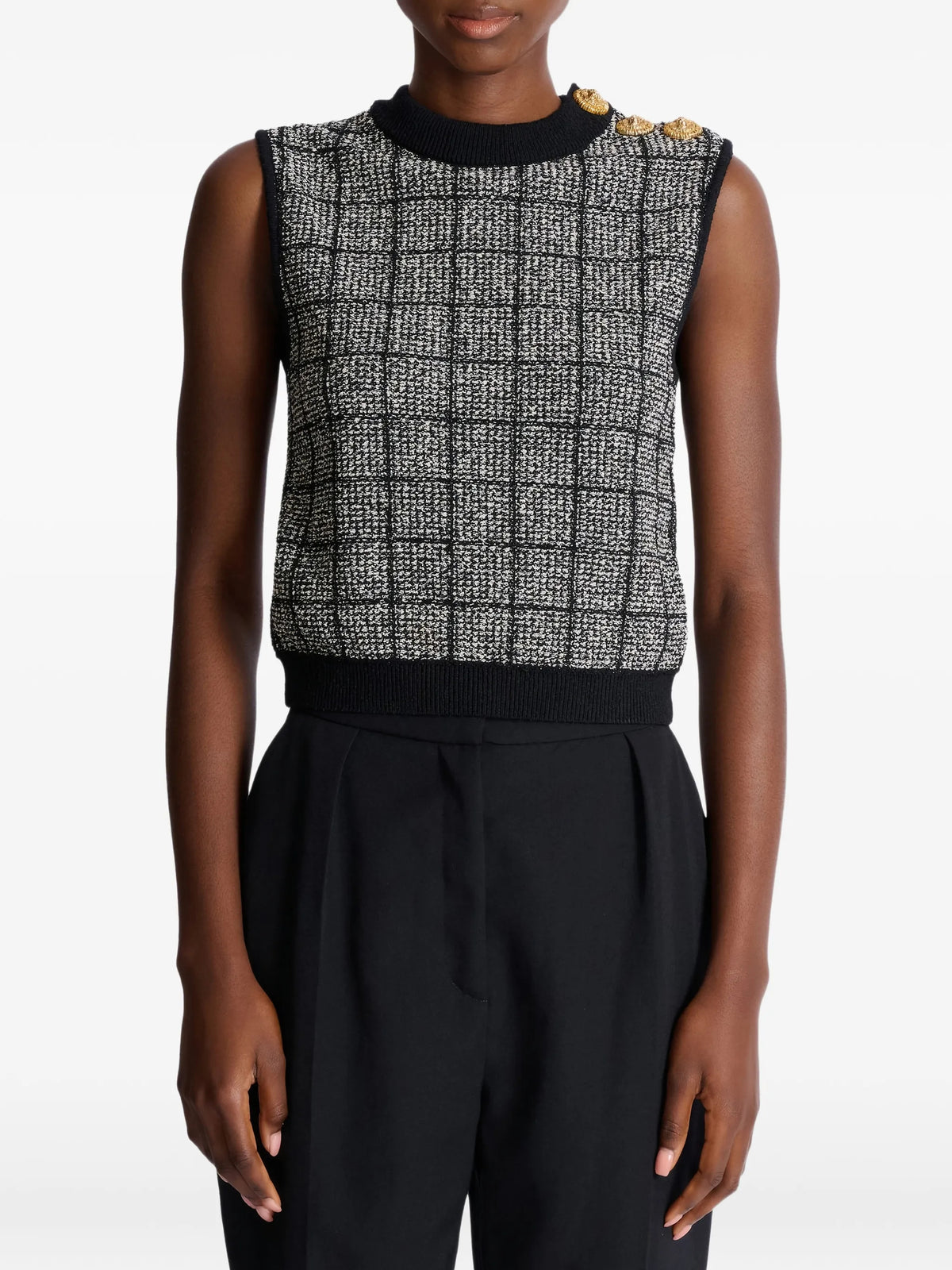 Tweed crop top with buttons