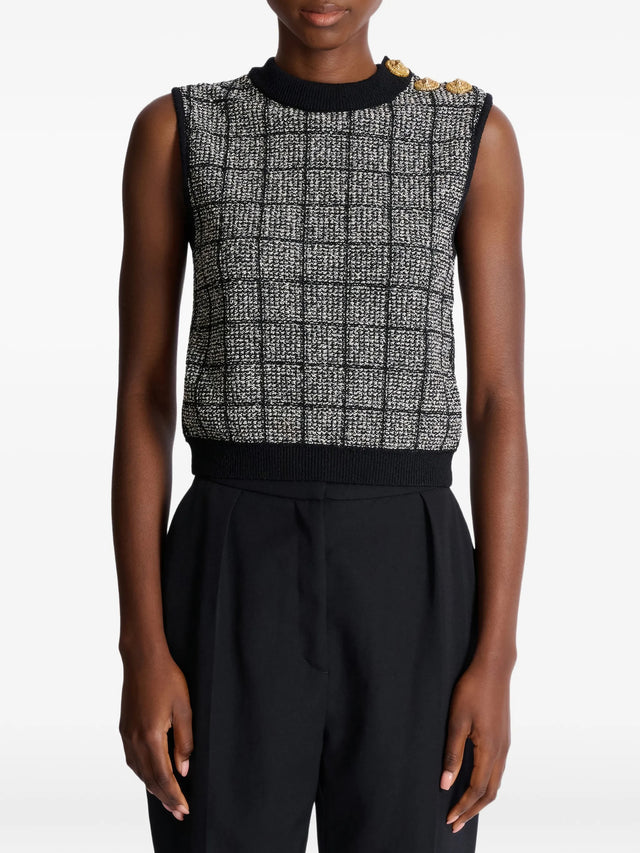 Tweed crop top with buttons