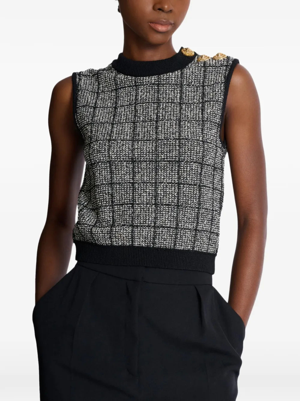 Tweed crop top with buttons