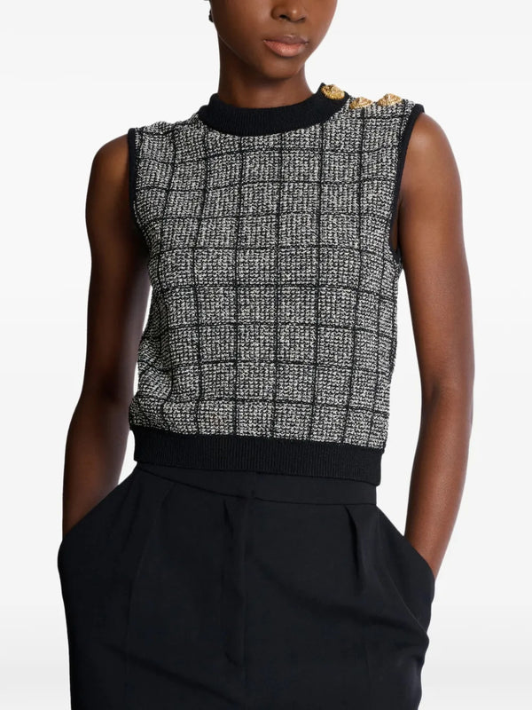 Crop-top con bottoni in tweed