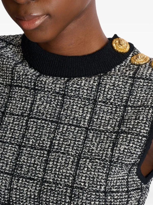 Crop-top con bottoni in tweed