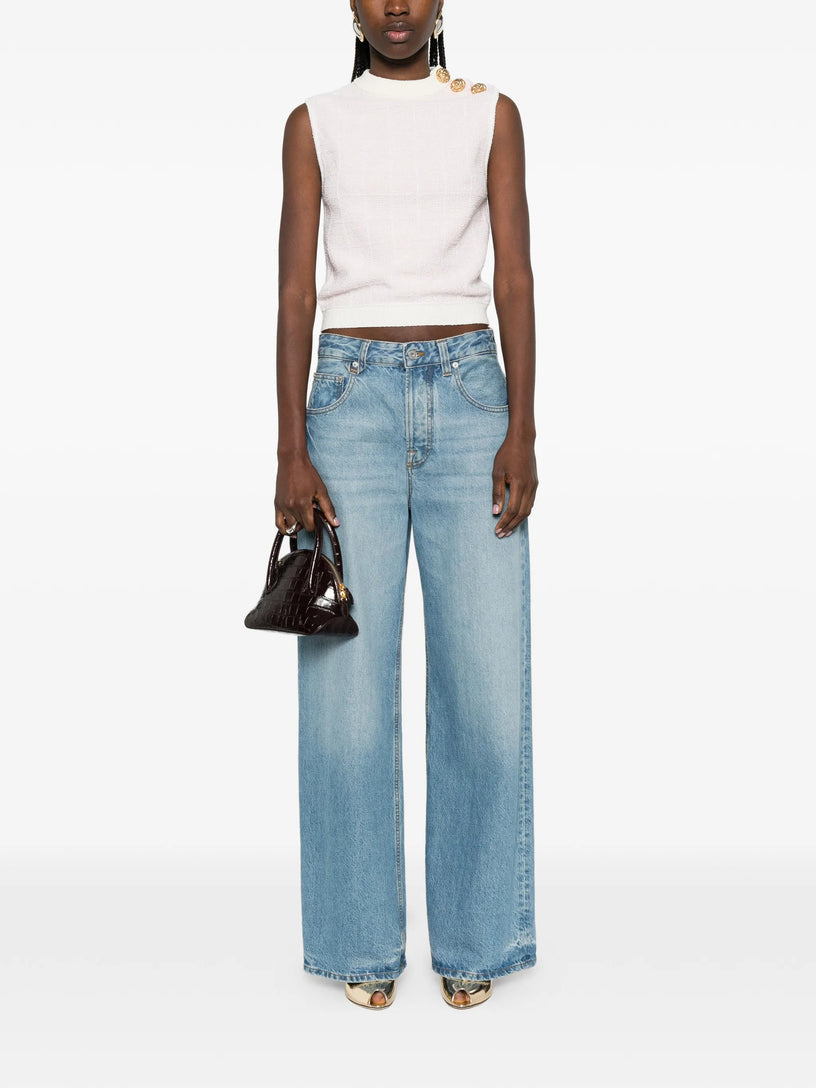 Tweed crop top with buttons