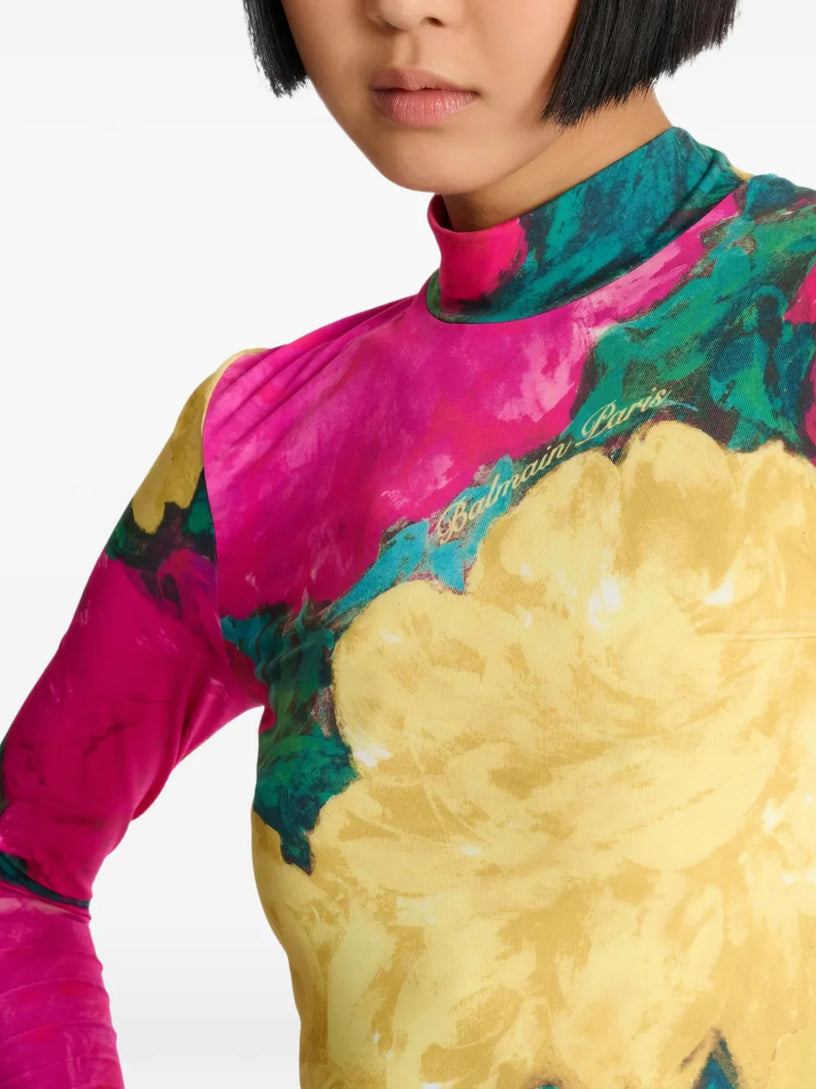Printed high-neck top